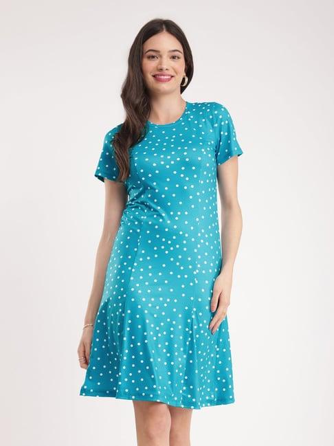 fablestreet teal & white polka dot a line dress