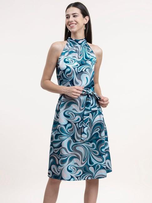 fablestreet teal printed wrap dress