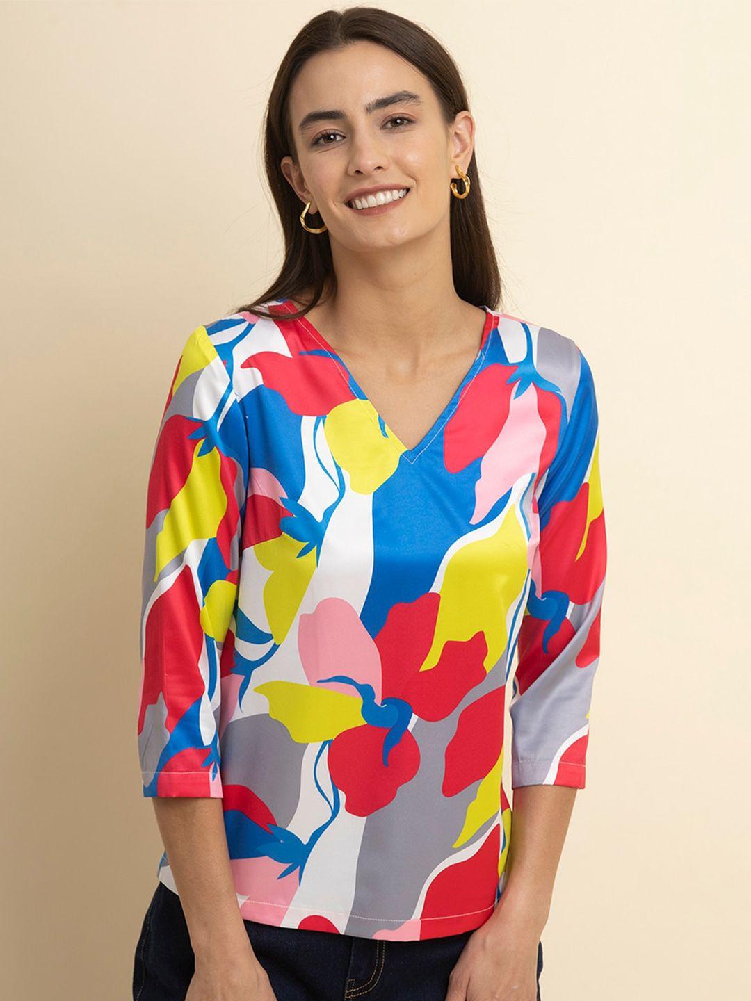 fablestreet v-neck printed satin top