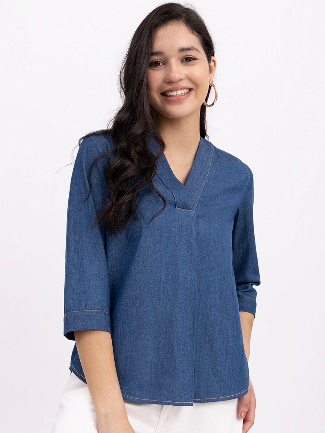 fablestreet v-neck pure cotton denim top