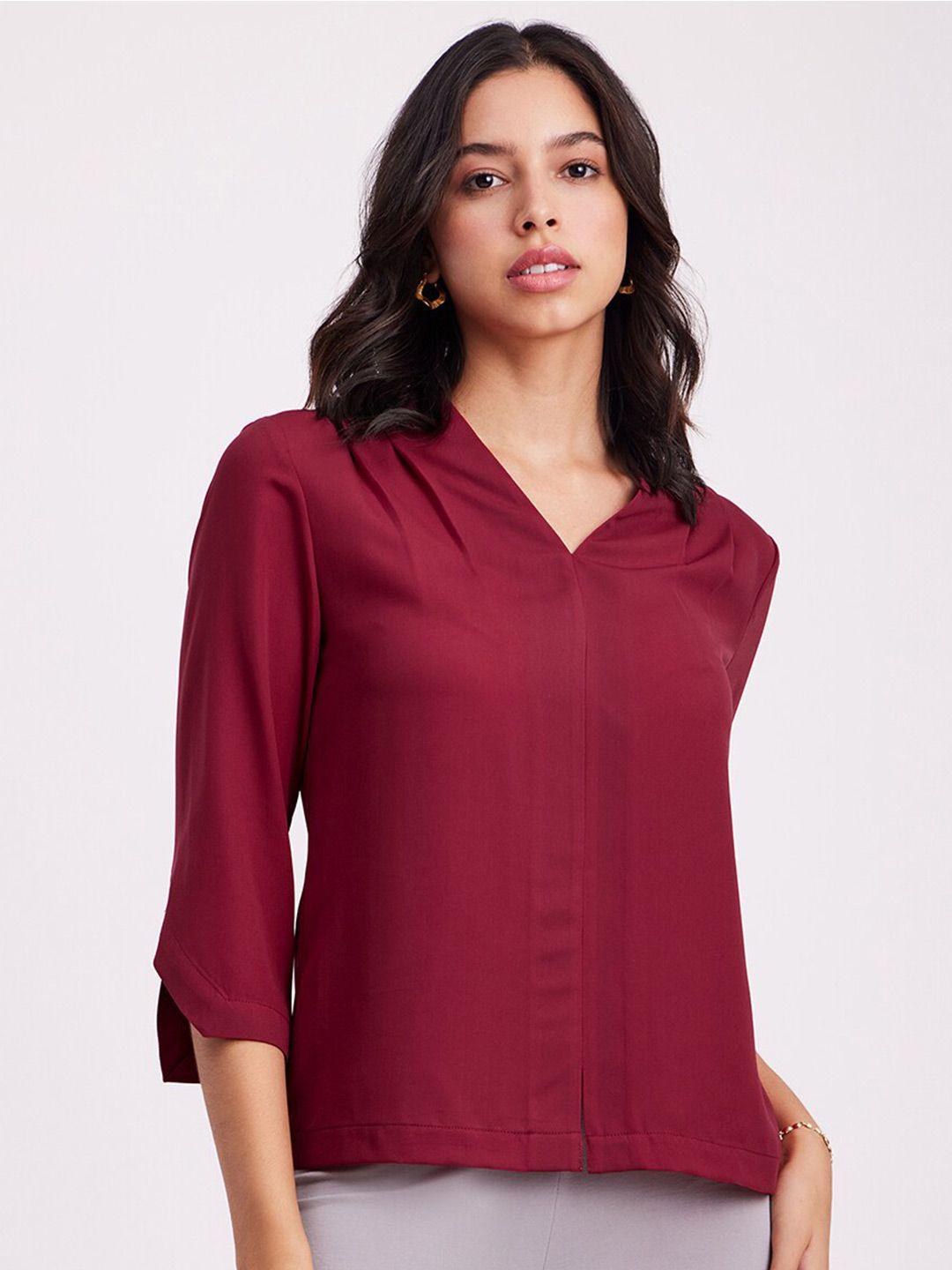 fablestreet v-neck three quarter sleeves shirt styletop