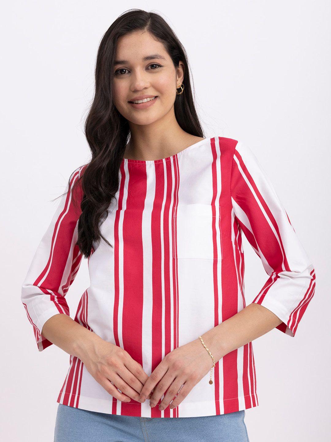 fablestreet vertical striped boat neck pure cotton cotton top