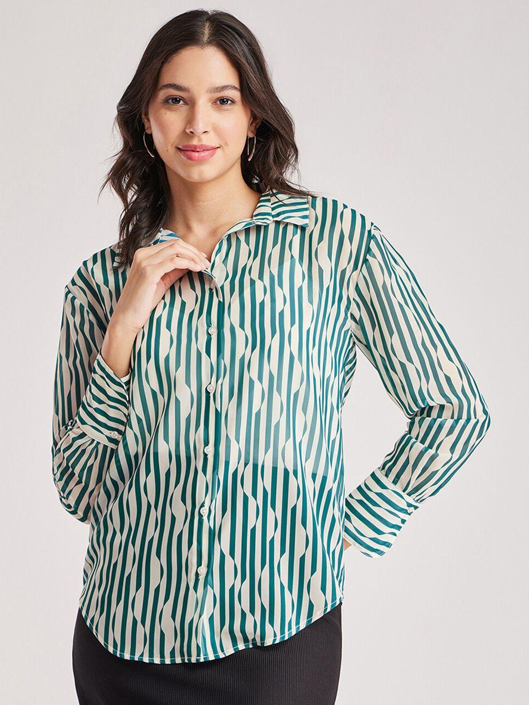 fablestreet vertical striped semi sheer casual shirt