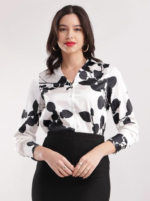 fablestreet white & black floral print shirt