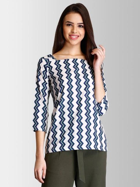 fablestreet white & blue printed top