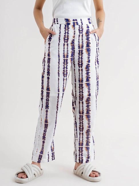 fablestreet white & navy printed trousers