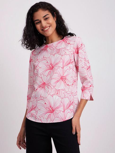 fablestreet white & pink floral print top