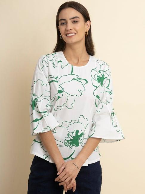 fablestreet white cotton floral print top