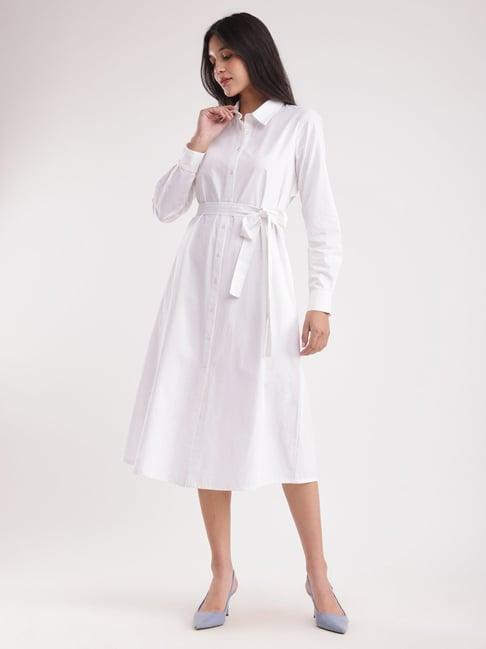 fablestreet white cotton midi shirt dress