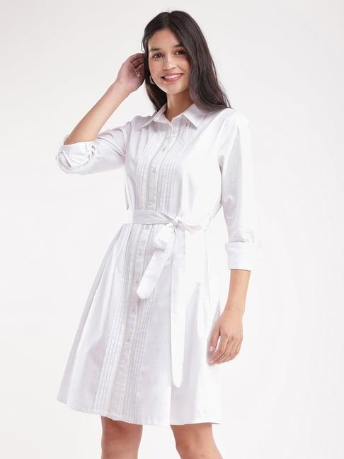 fablestreet white cotton relaxed fit shirt dress