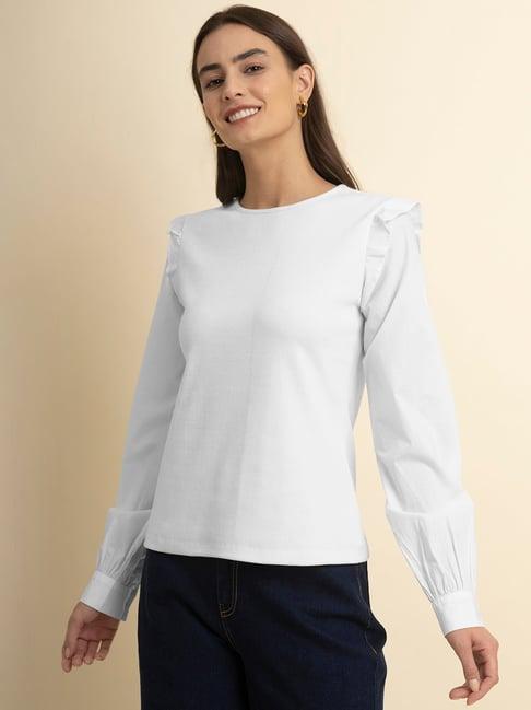 fablestreet white cotton relaxed fit top