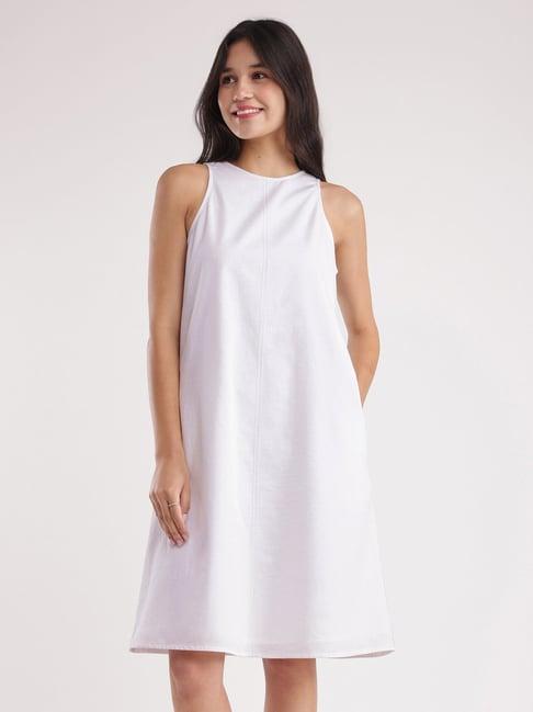 fablestreet white linen relaxed fit a line dress