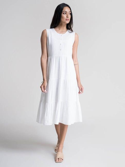 fablestreet white regular fit a line dress