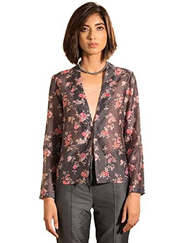 fablestreet women's cotton chanderi floral jacket (grey,xs) (jk075grey-xs)