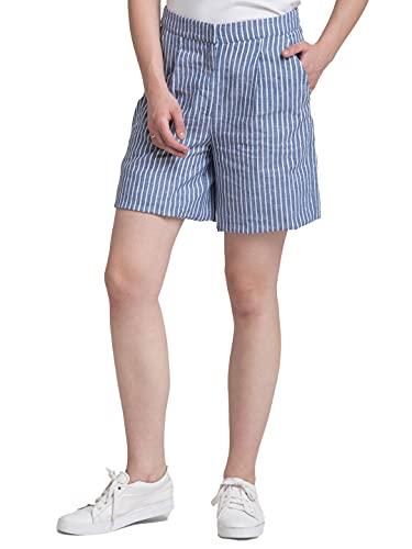 fablestreet women's cotton linen striped slim fit shorts above kneeregular shorts (blue) (34) (st002blst-34)