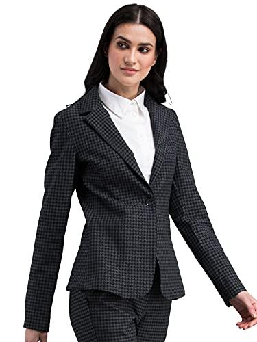 fablestreet women's cotton striped essential houndstooth jacket (black,m) (jk19bkck-m)