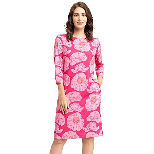 fablestreet women's formal round neck fuschia floral dress