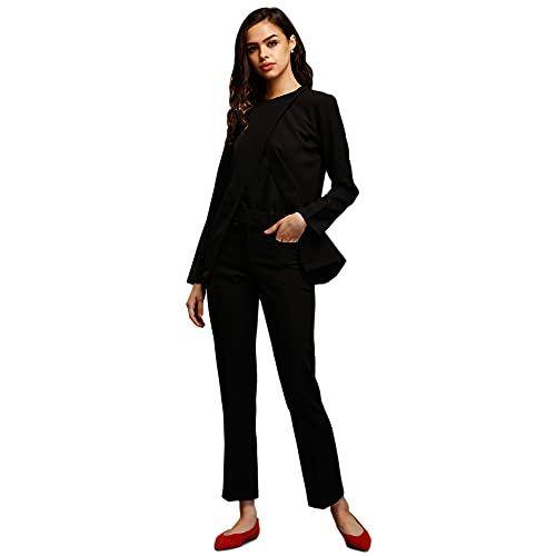 fablestreet women's polyester solid diagonal placket jacket (black,l) (jk09bk-l)