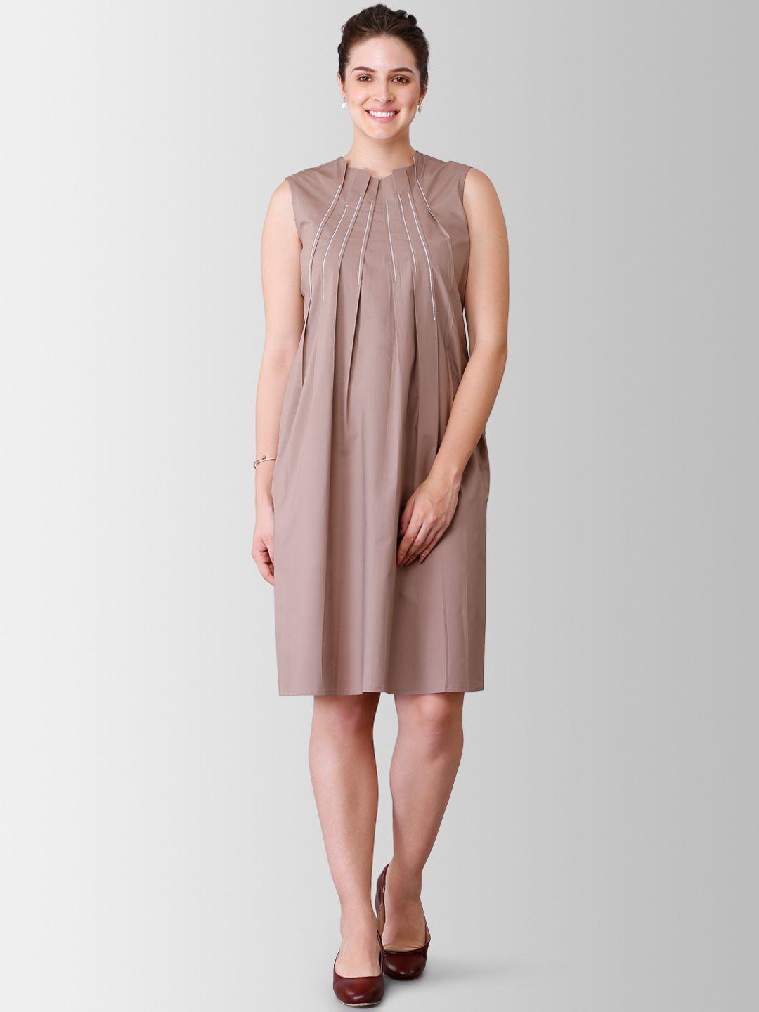 fablestreet women beige solid a-line dress