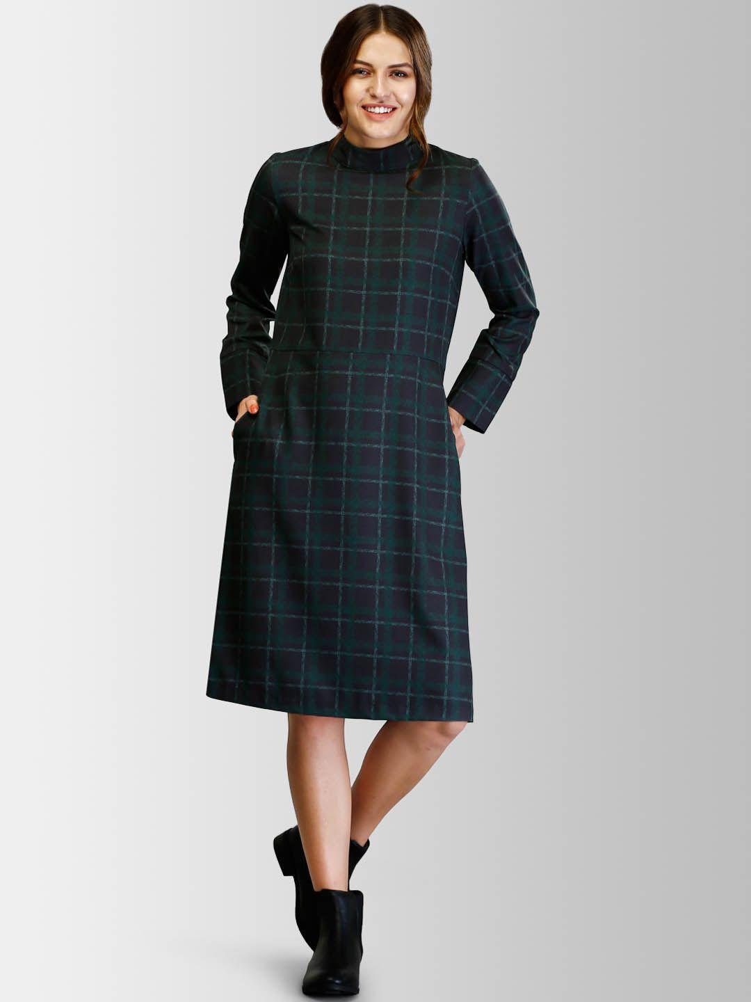 fablestreet women black & green checked sheath dress