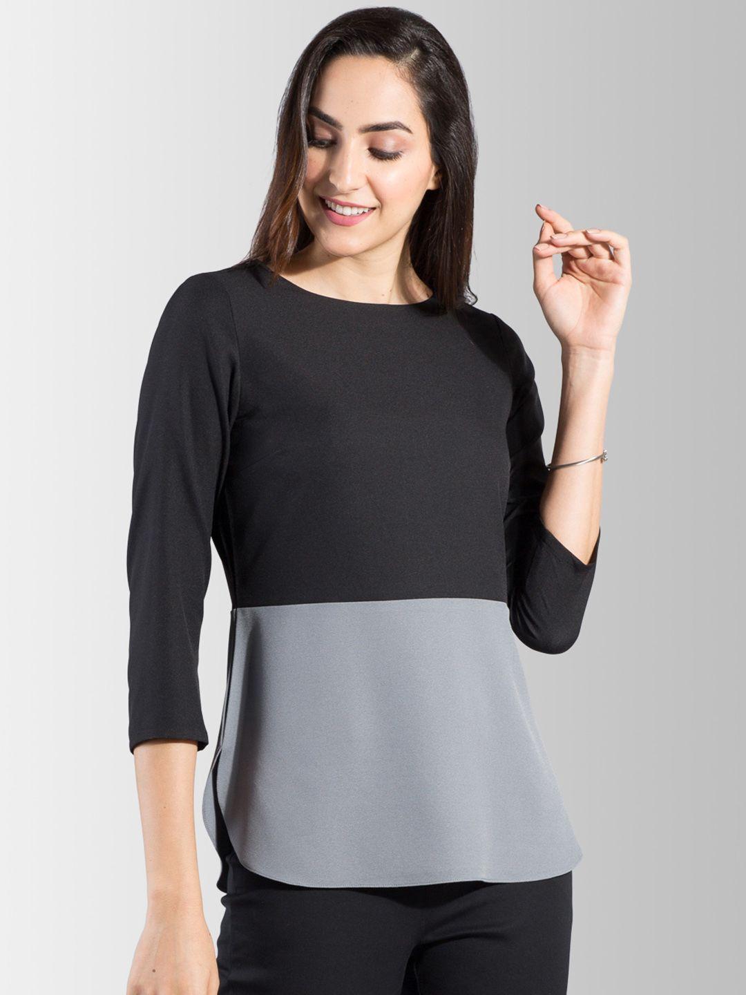 fablestreet women black & grey colourblocked top