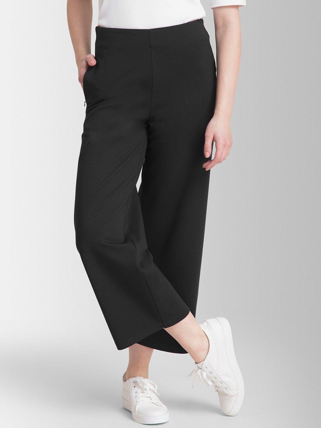 fablestreet women black loose fit solid culottes