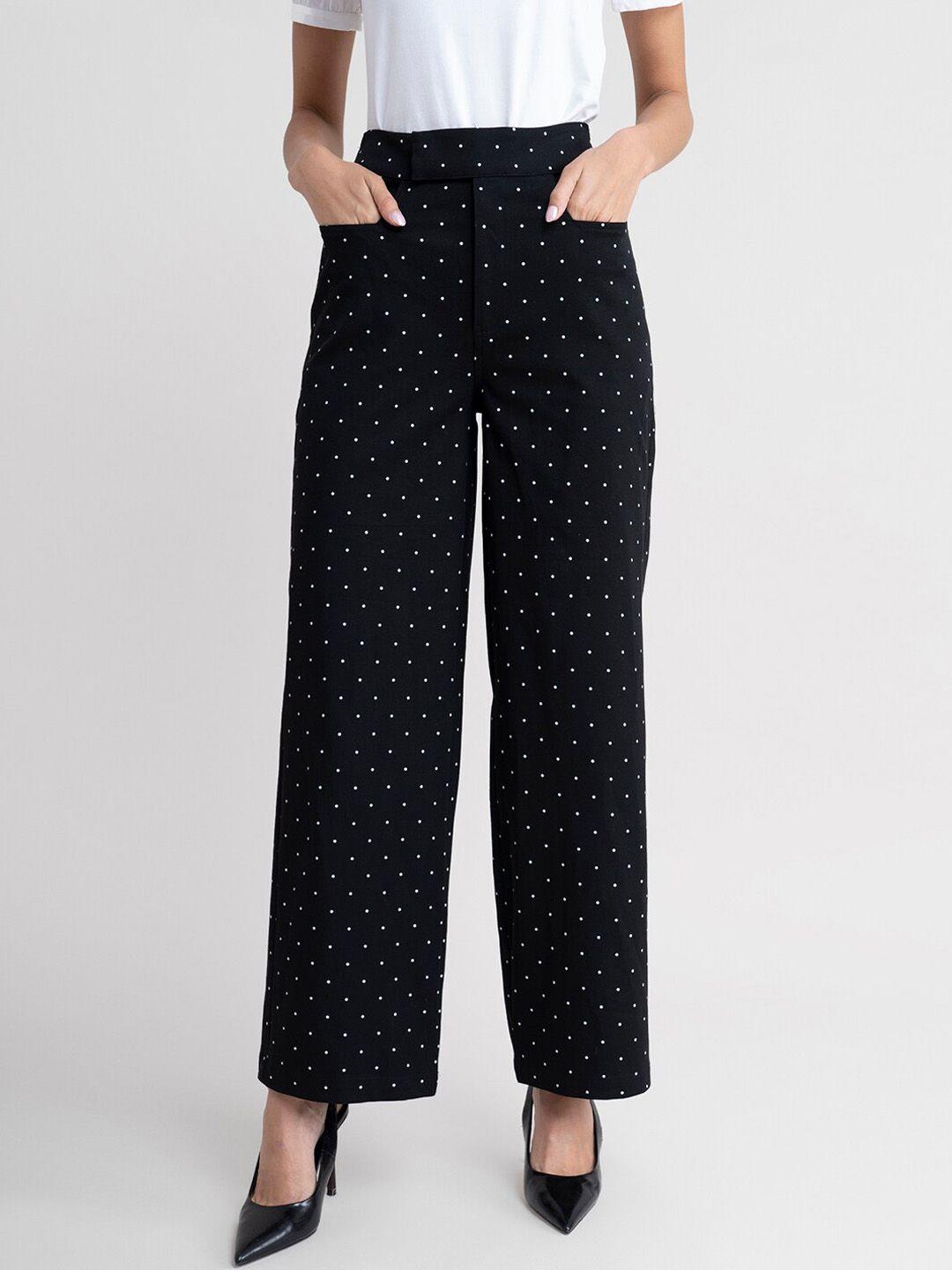 fablestreet women black printed trousers