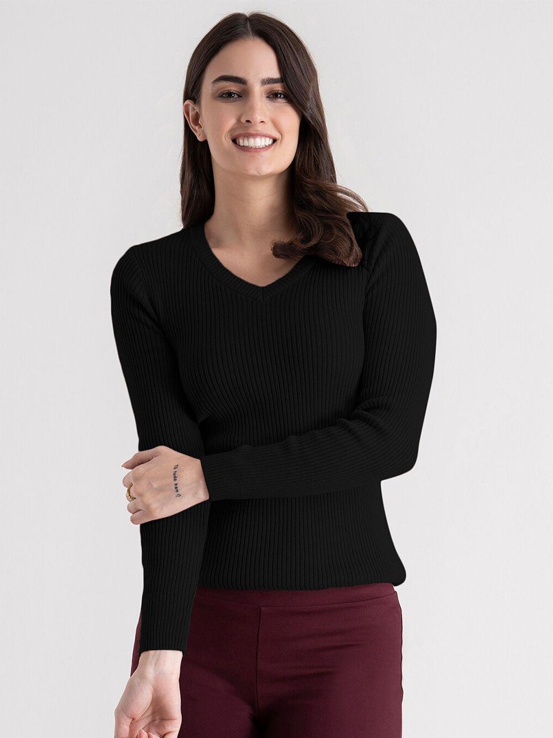 fablestreet women black ribbed cotton pullover