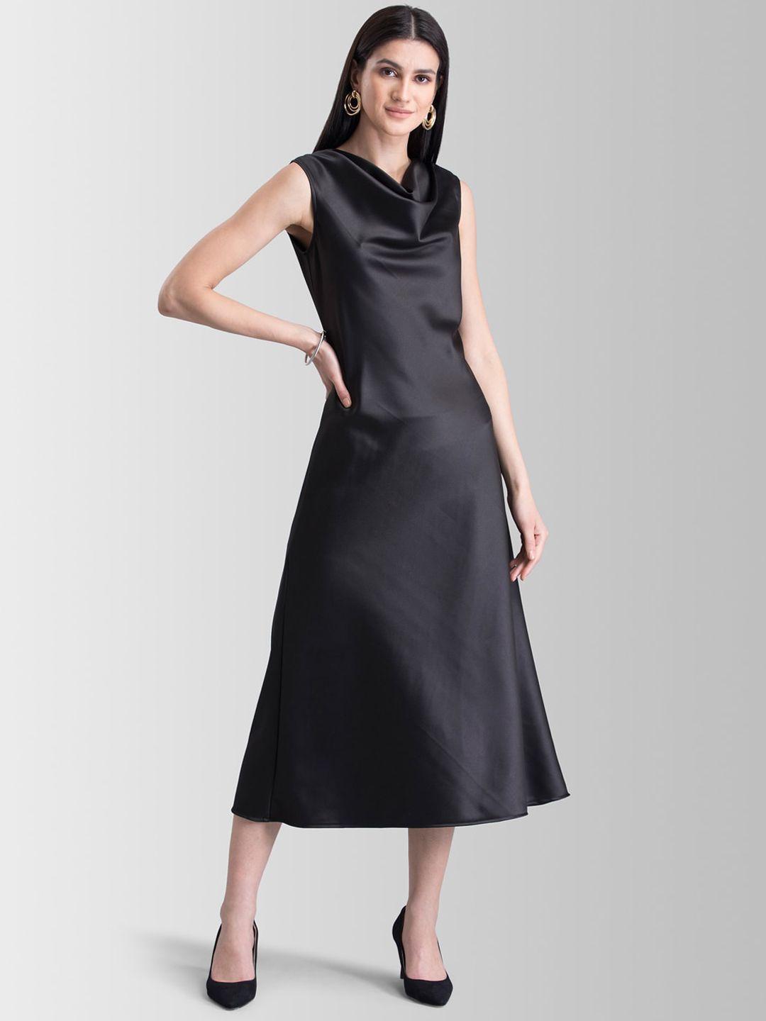 fablestreet women black solid a-line dress