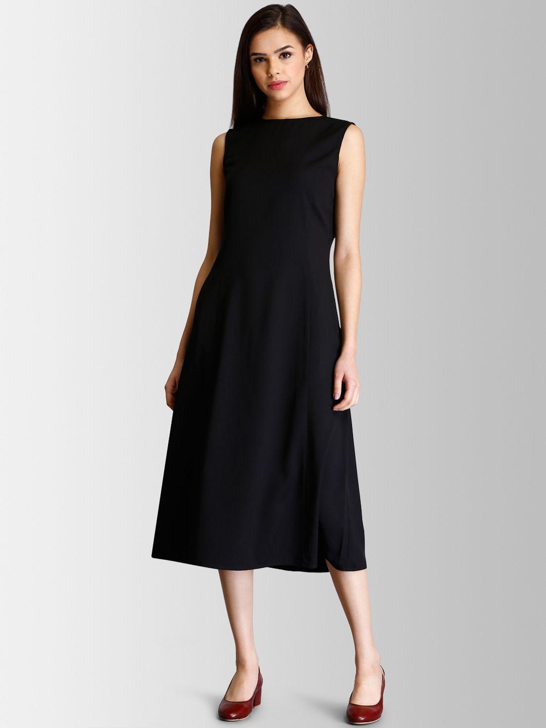 fablestreet women black solid fit and flare dress