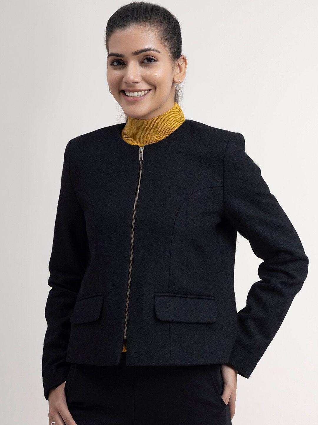 fablestreet women black solid tailored jacket