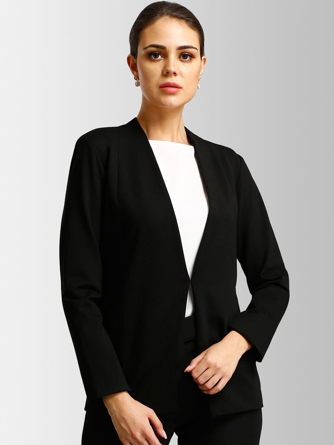 fablestreet women black solid tailored jacket