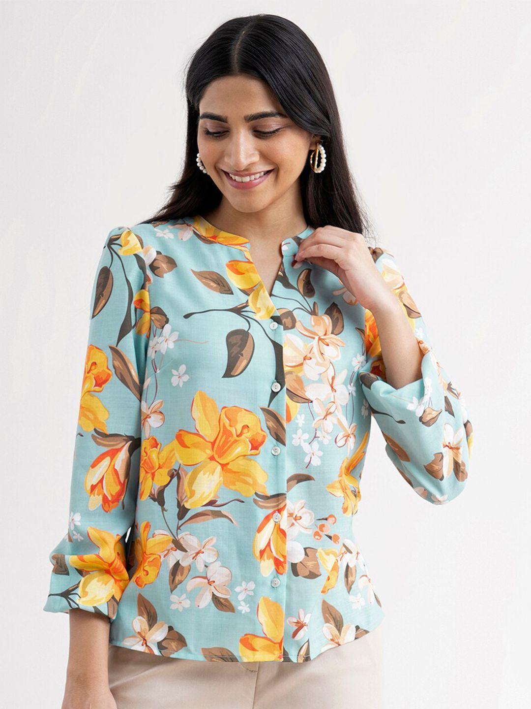 fablestreet women blue comfort floral printed casual shirt