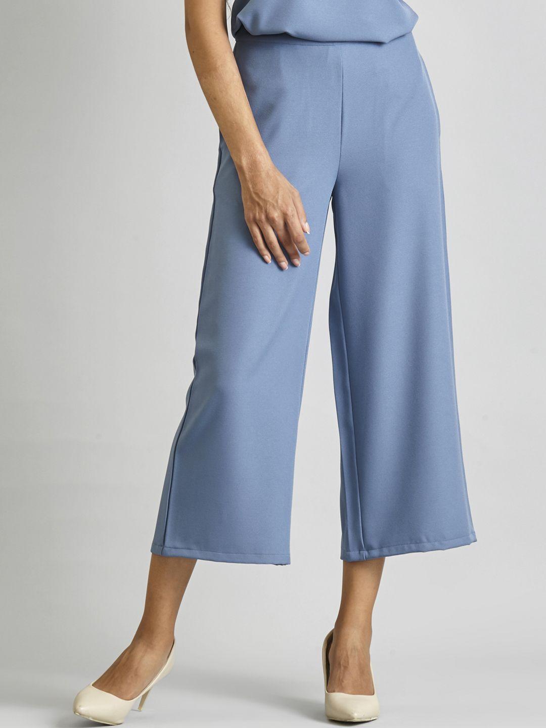 fablestreet women blue flared solid culottes