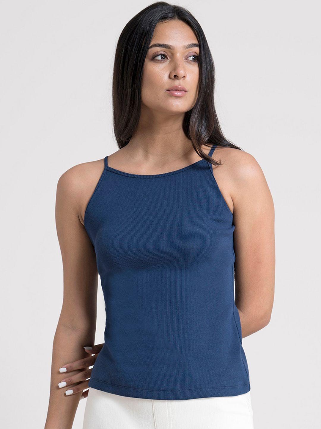 fablestreet women blue solid cotton camisole