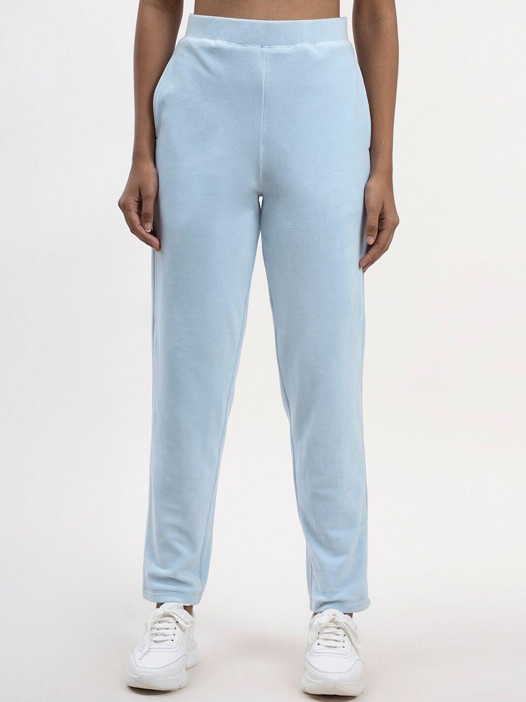 fablestreet women blue solid regular-fit track pants