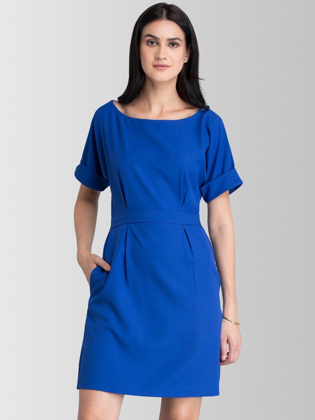 fablestreet women blue solid sheath dress