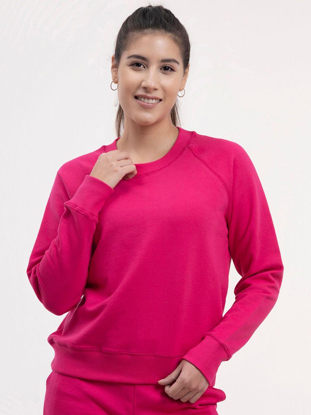 fablestreet women fuchsia solid sweatshirt