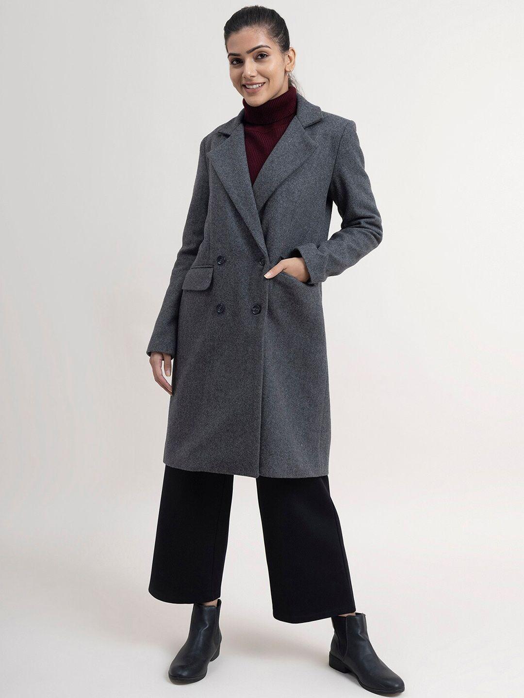 fablestreet women grey solid woolen coats