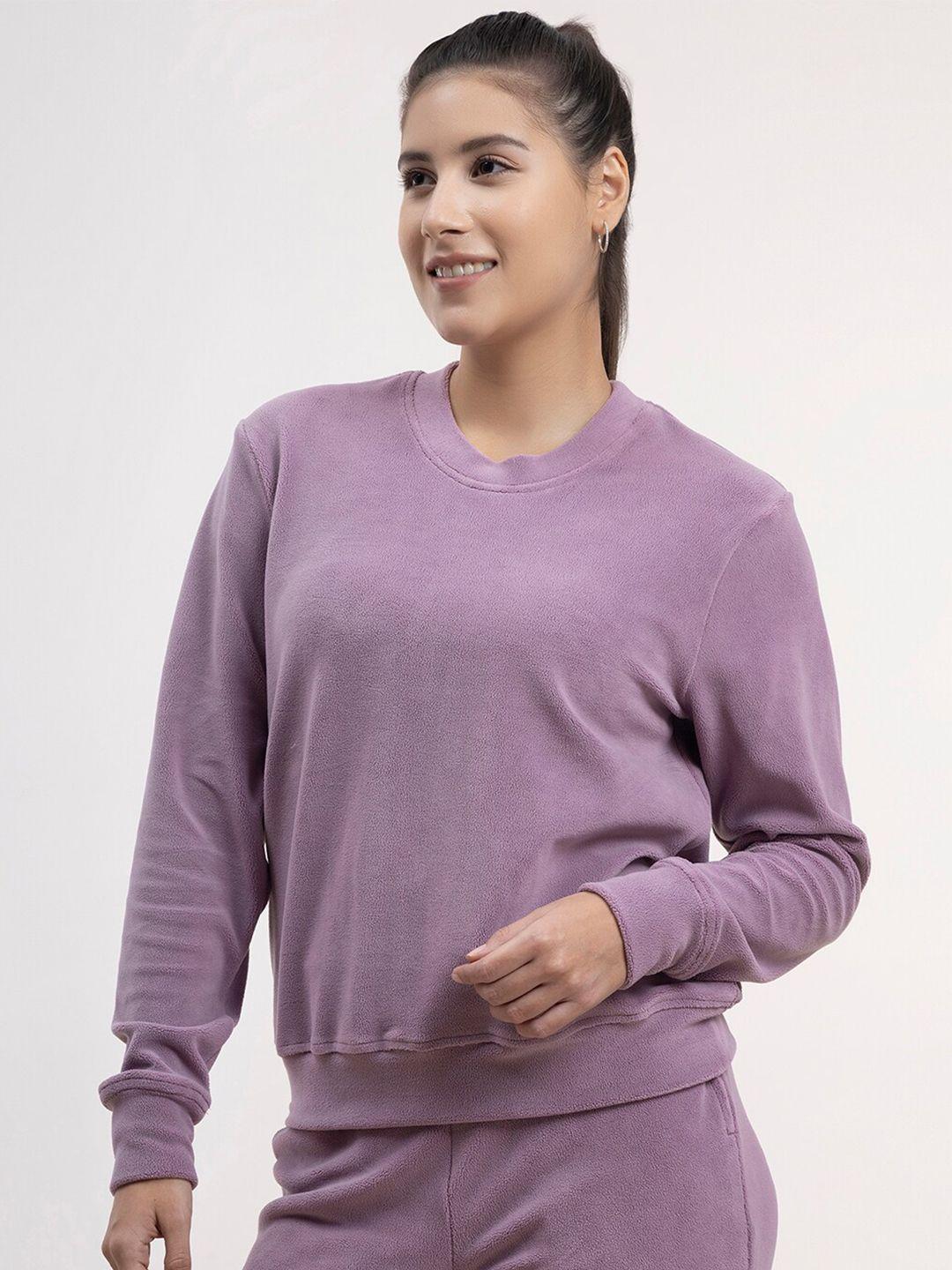 fablestreet women lavender solid fleece round neck sweatshirt