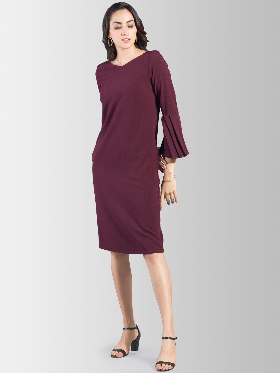 fablestreet women maroon solid sheath dress