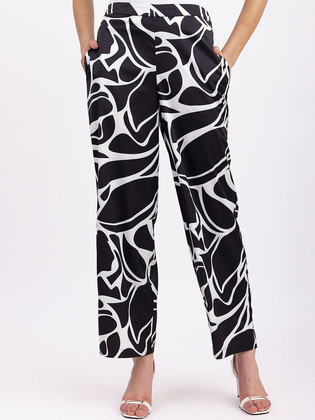 fablestreet women mid-rise abstract printed relaxed flared trousers
