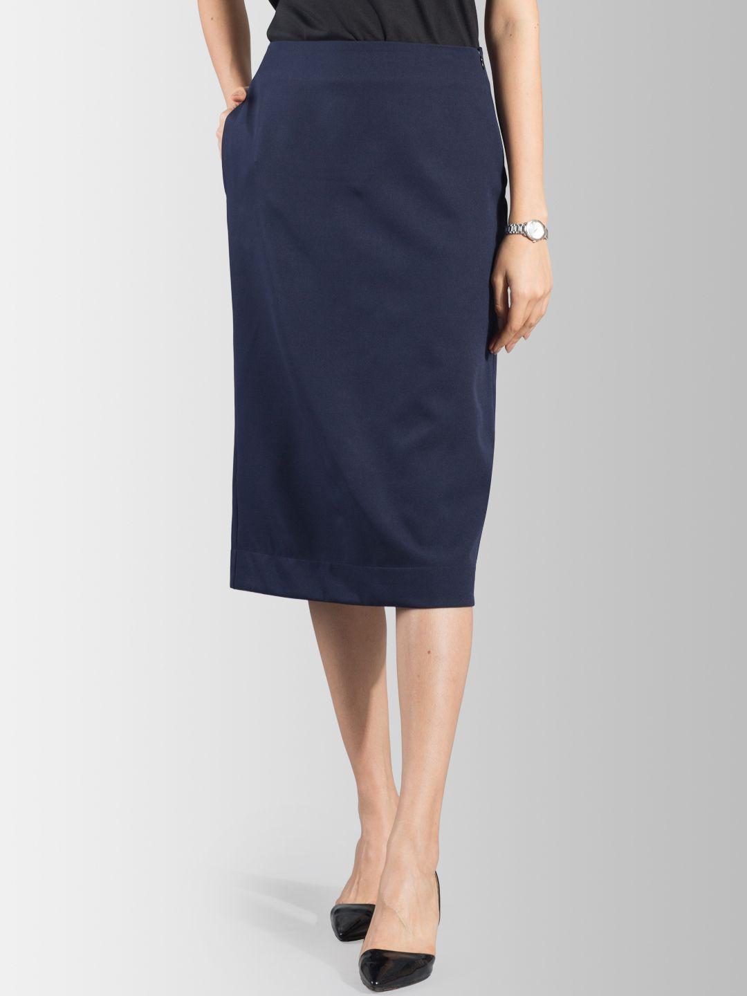 fablestreet women navy blue solid a-line skirt