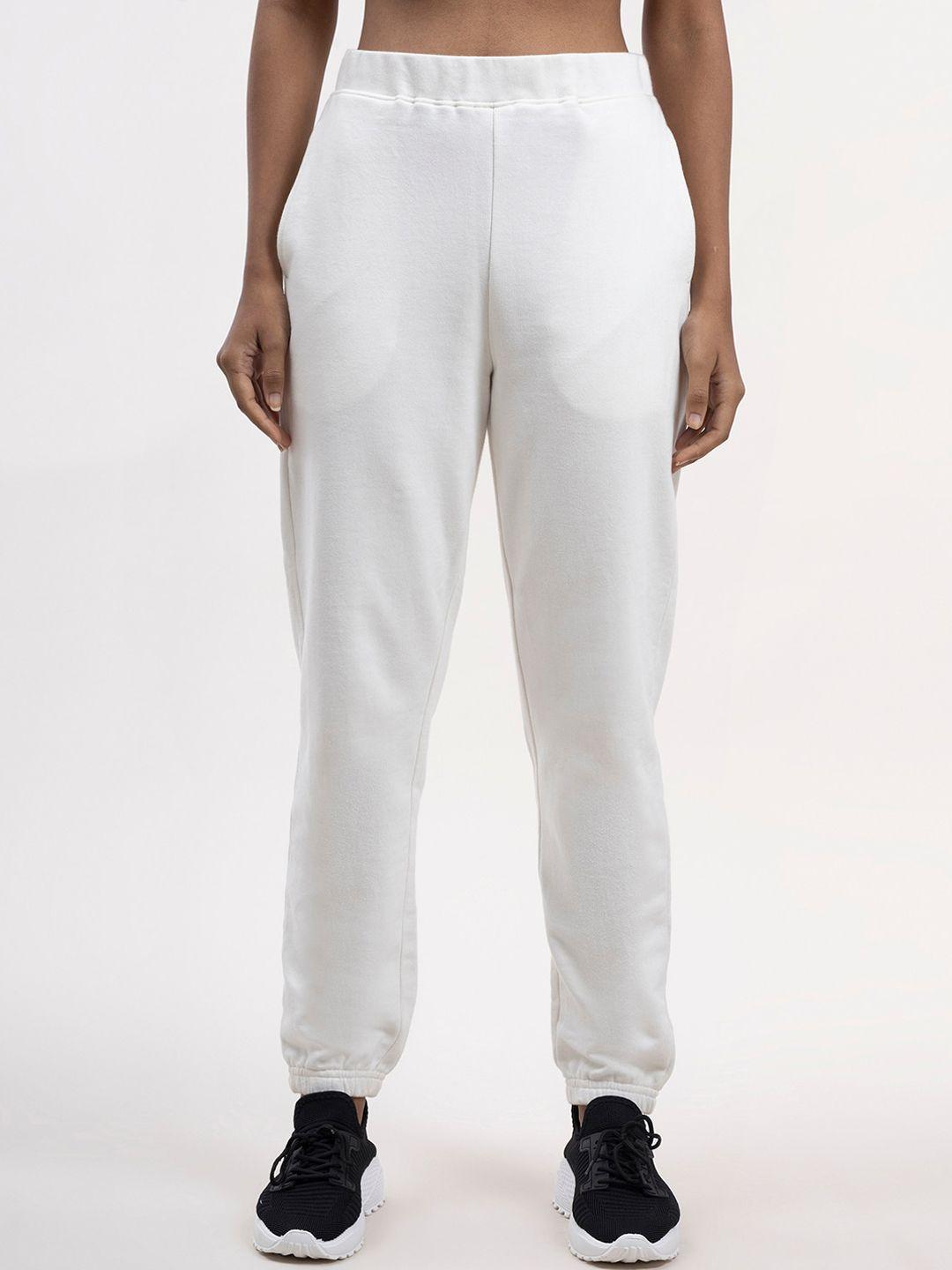 fablestreet women off white  solid relaxed-fit joggers
