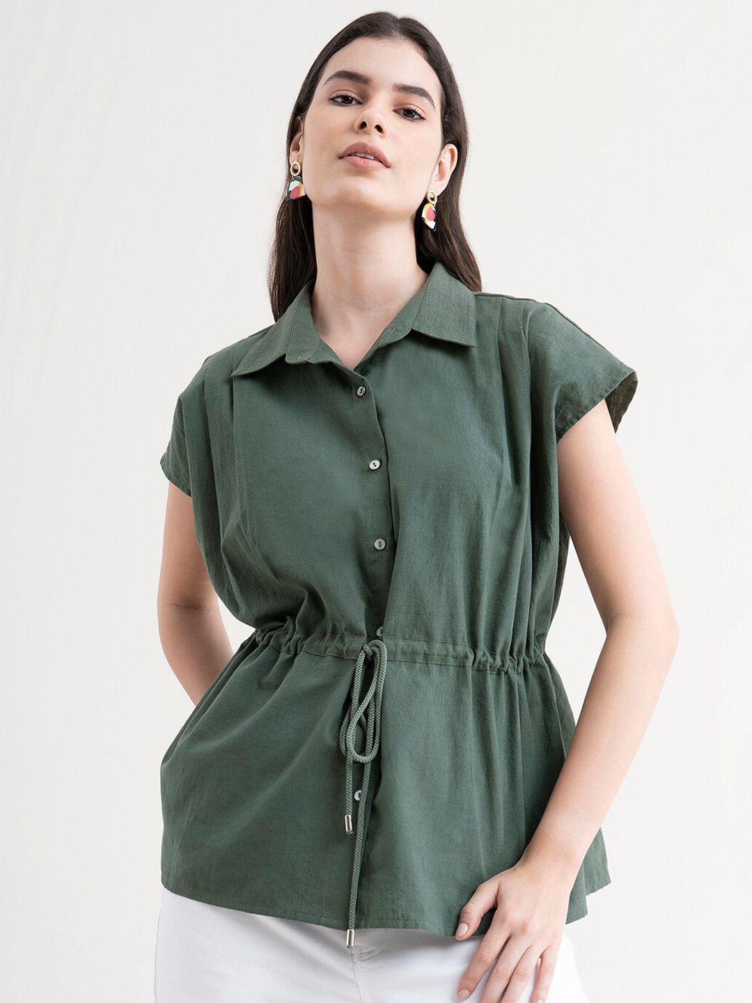 fablestreet women olive green comfort formal shirt