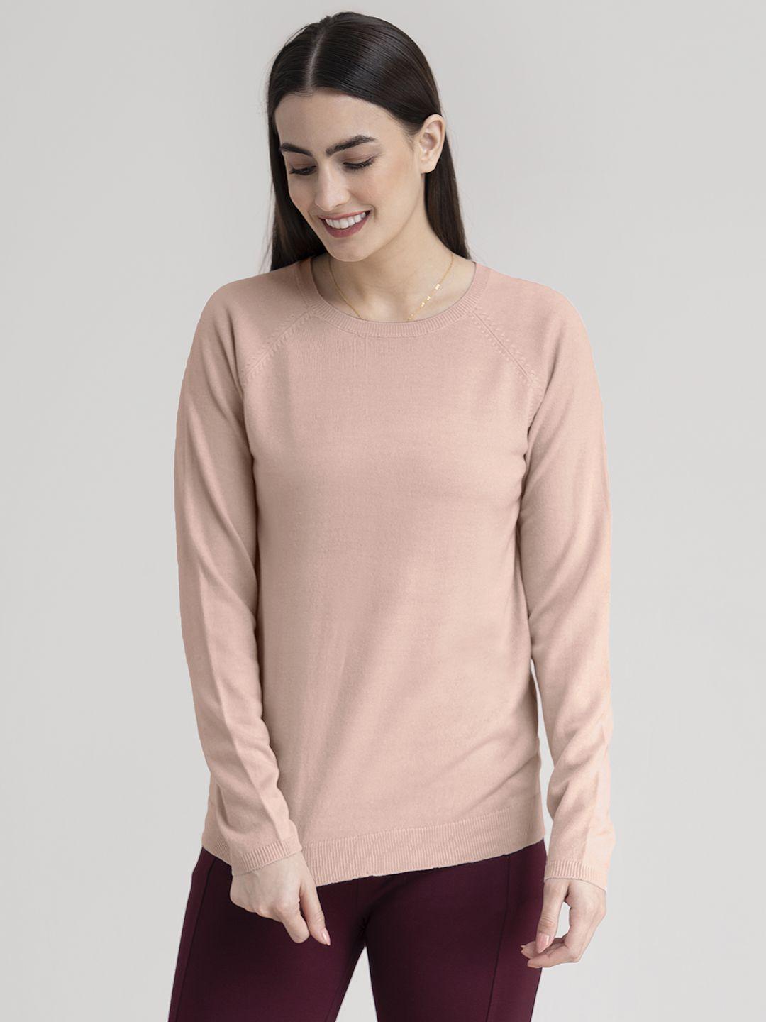 fablestreet women pink solid acrylic knit sweater