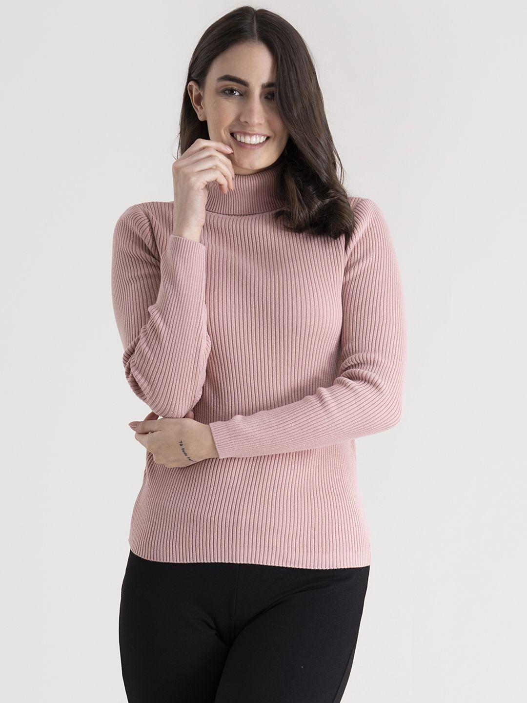 fablestreet women pink solid pullover sweater