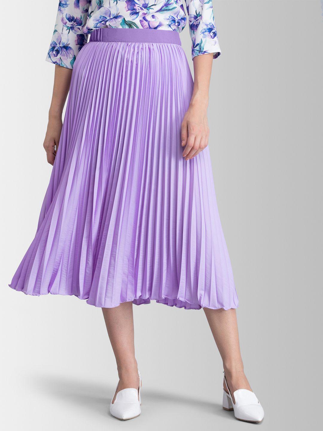 fablestreet women purple accordion pleat midi flared skirt