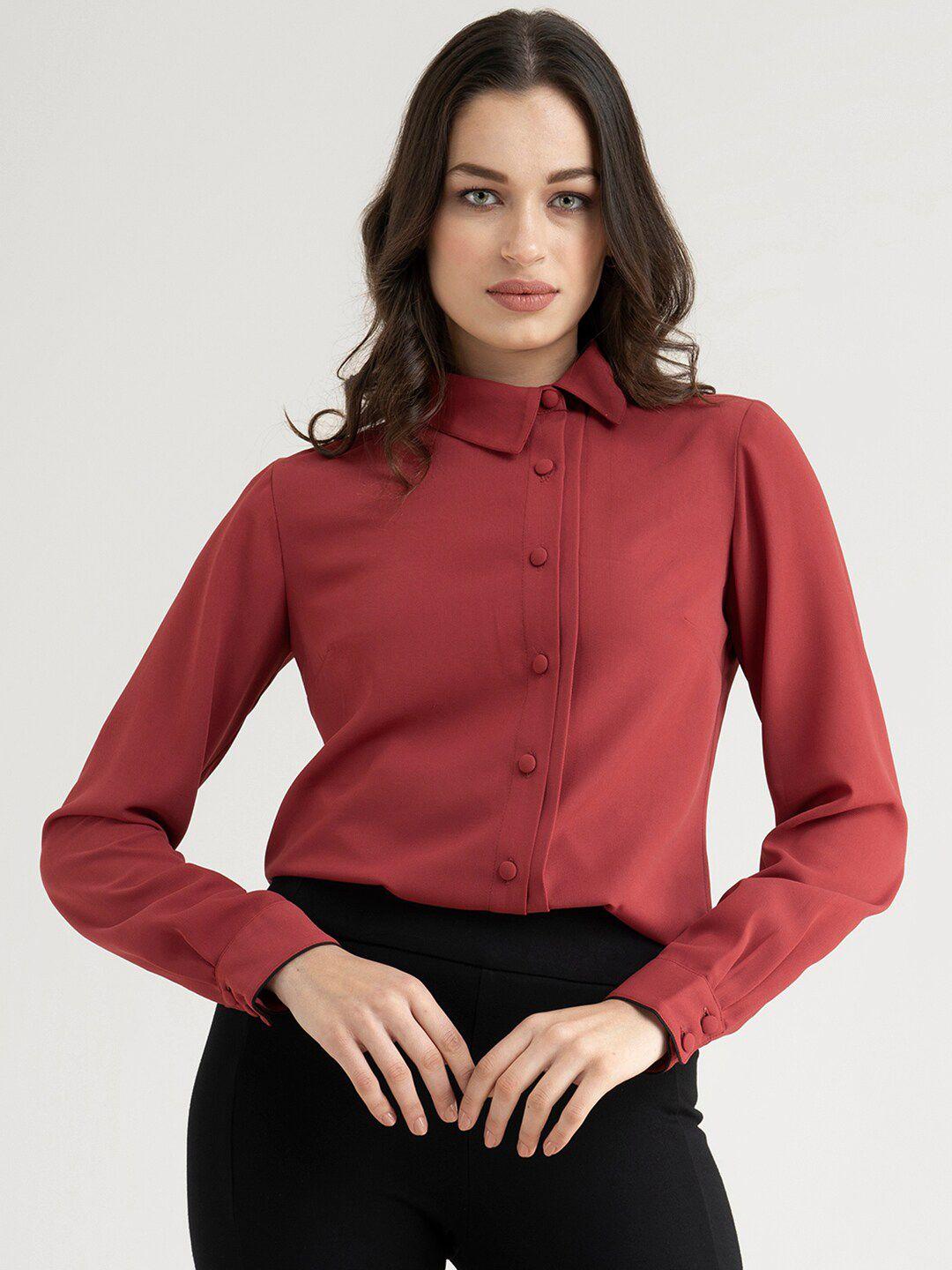 fablestreet women red comfort formal shirt