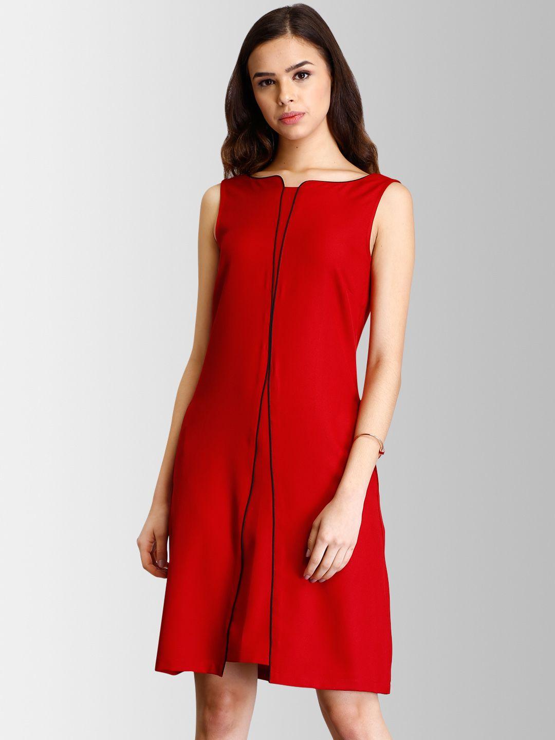 fablestreet women red solid a-line dress